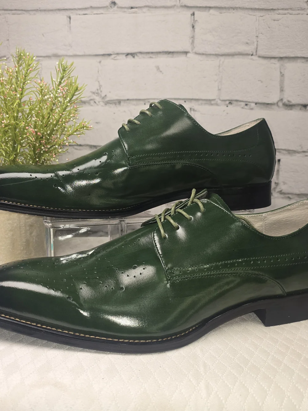 GIOVANNI JOEL MENS GREEN LEATHER LACE-UP DRESS SHOE GLOSSY WING TIP DERBY 12